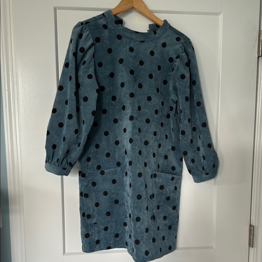 Zara Blue Sheath Dress with Bishop Sleeves and Mock Neck